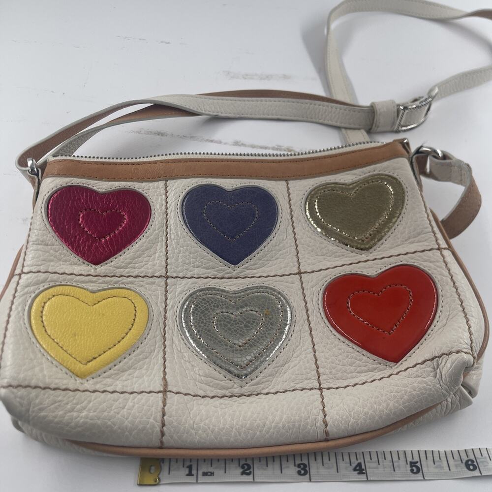 Y2K Brighton Patchwork Crossbody Bag White Pebbled Leather Multicolor Hearts